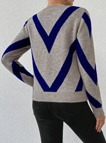 EMERY ROSE 2024 Autumn/Winter New Arrival Geometric Striped Pullover Sweater Knit Pullover Fall - Multicolor - View 2