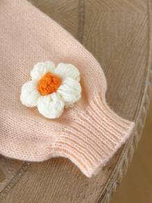 SHEIN New Fashionable Versatile Cute Floral Young Girl Cardigan Sweater With Flower Applique Fall Winter - Coral Pink - View 5