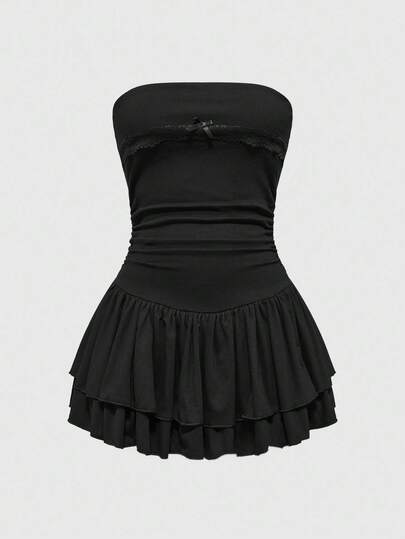 J-Fashion Vestido de patinadora con estampado de cuadros vintage dulce para mujeres