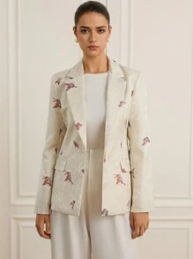 GENKIRA Chaqueta de traje de negocios ajustada con textura y un solo botón - Albaricoque - Ver 1