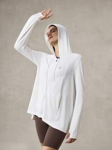 OutZeal 女士白色防晒外套 夏季日常休闲长袖上衣 防紫外线 速干 带帽 拇指孔 - 白色 - 查看 11