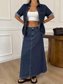 DAZY Women Denim Two Pieces Outfits - Dark Wash - View 5