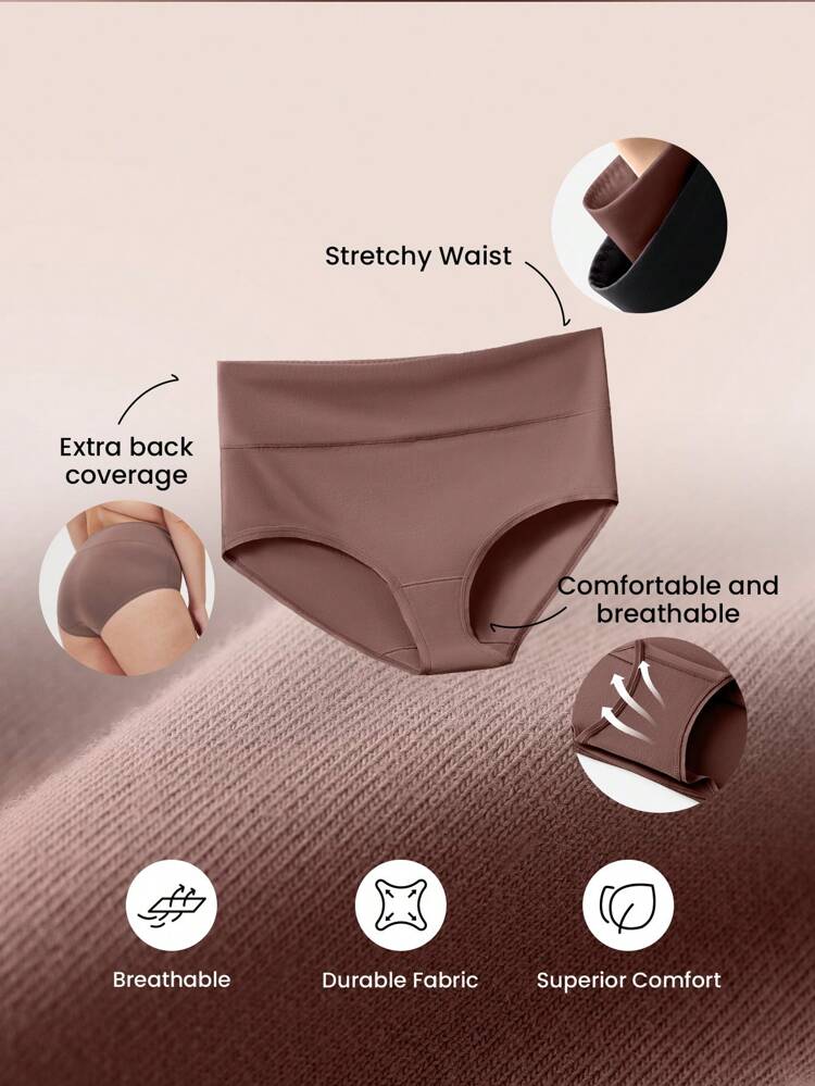 Plus 3-Pack Airy Cotton Basics High-Waist Briefs Women Underwear Panties Set-Earthy Comfort