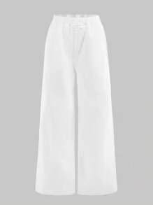 SHEIN Tween Girl Spring Summer Casual Street Fashion Plain V-Neck Sleeveless Vest Top And Baggy Straight-Leg Pants Denim Two Pieces Set,Summer Beach Boho Vacation Shorts, Summer Concert Festival Casual Rave Outfits, Girls Summer Brunch Graduation Outfits,Tween Girls Sleeveless Denim Camisole And Long Pants Set With Scoop Neck, Tween White Jumpsuit, Teen Pant Suit - White - View 9