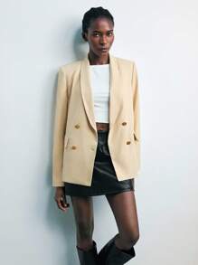 Maija 女式西装外套，四季百搭，现代都市时尚必备单品。翻领设计，金属玫瑰纽扣，适合商务、休闲、办公室穿着。 - 黃色 - 查看 1