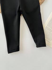 Pantalones Sólidos Para Niña Con Cintura Elástica - Negro - Ver 3