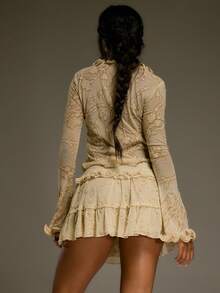 MUSERA ملابس علوية شبكي مزهر مع ربطة أمامية وكشكشة، طراز غربي ريفي خريفي شتوي، ملابس شارع أنيقة وجذابة من طراز Y2K وتسعينيات، مناسب لحفلات الربيع والصيف - لون مشمشي - مشاهدة 4