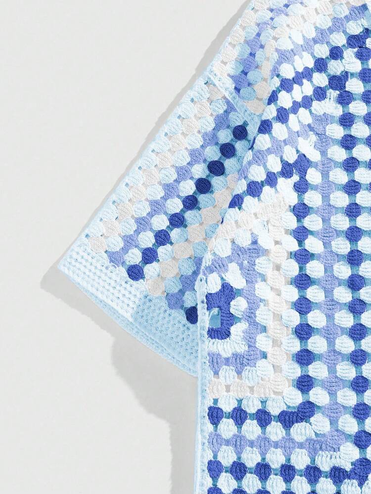 ROMWE MEN Street Life 男士水溶性开衫度假针织上衣 - 淺藍色 - 查看 5