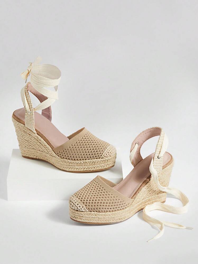 Solezae #BohoChic Artisanal Lace-Up Embroidered Taupe Espadrilles Wedge Platform Sandals | For Music Fest To Seaside Dinner - Beige - View 7