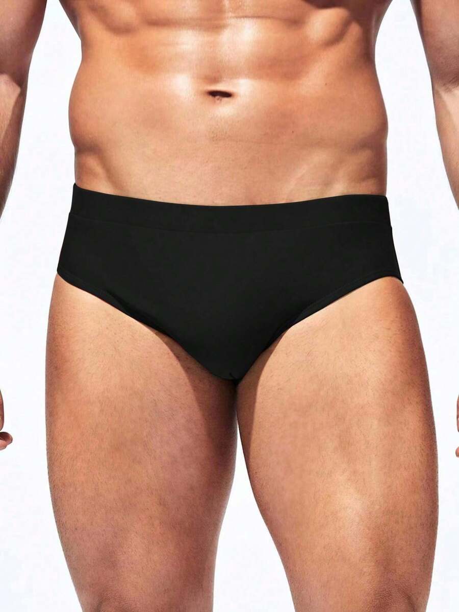 Manfinity KASUA 男士纯色修身泳裤、休闲短裤 - 黑色 - 查看 1