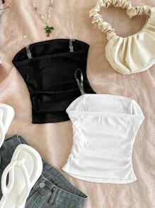 SHEIN Girlism 2 件套青少年女孩黑白短款吊带背心，日常休闲百搭百搭，买一送一 - 彩色 - 查看 2