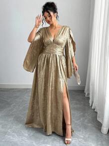 Elenzga Đầm bó eo kiểu Pháp thường ngày cỡ lớn dành cho nữ, thích hợp dự tiệc - Vàng - Xem 6