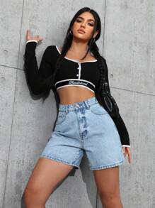 SHEIN ICON 大码女式休闲口袋牛仔短裤，适合度假穿着 - 淺色水洗藍 - 查看 7