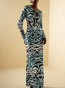 Vesra 女士几何印花长袖连衣裙 - 彩色 - 查看 3