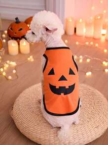 PETSIN Wansheng Style Orange Pumpkin Smiling Face Pattern Cat And Dog Wearable Tank New Item, For Halloween Party