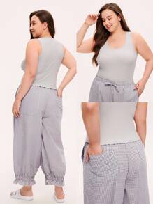 LUVLETTE Plus Women Gray Tank Casual Tops & Cotton Plaid Patterned Lounge Pants Cute Pajama Sets Pants With Pockets Lingerie As Outerwear Cozy At Home Checks And Balances Also Suitable For Teen Girl & Young & Kid