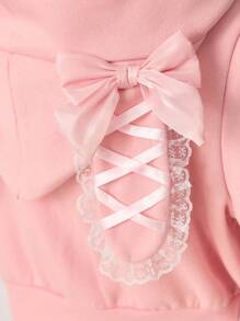 ROMWE EDITION Áo hoodie tai nơ trang trí màu sắc Kawaii ngọt ngào dễ thương cho nữ - Hồng - Xem 3