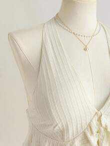 Dreamara 女士黄色露背荷叶边衬衫，甜美性感，适合夏季度假 - 杏色 - 查看 7