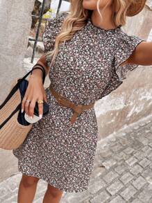 SHEIN LUNE 女式休闲迷你碎花盖袖短款连衣裙 - 彩色 - 查看 8