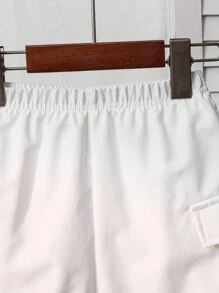 SHEIN 2pcs/Set Young Boys Comfortable Stand Collar Contrast Color Casual Fashion Everyday Matching Knit Polo Shirt And Woven Shorts, Suitable For Spring/Summer, Suitable For Daily Wear, Sports, Outdoor, School, Party, Holiday, Photo Shooting - Pink - View 8