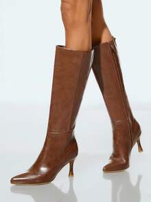 SHUZIA Damskie, codzienne, wygodne, zapinane na zamek kozaki do połowy łydki z poliuretanu olejowego na obcasie typu kociak - Wielbłąd - Zobacz 2