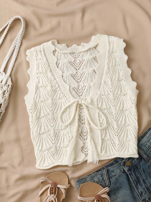 Sweetra Chaleco de mujer de unicolor dulce, con botones, sin mangas, con abertura y lazo, para otoño/invierno, de estilo casual