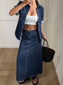 DAZY Women Denim Two Pieces Outfits - Dark Wash - View 1