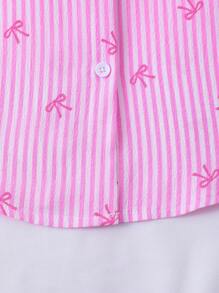 SHEIN Explorewe Y2K 风格女孩蝴蝶条纹印花经典衬衫，适合日常或学校穿着，可搭配牛仔裤、裙子或吊带背心，打造返校装