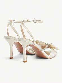 CUCCOO CHICEST 女士水钻绑带圆头细高跟鞋优雅甜美浪漫时尚米色缎面高跟凉鞋，适合礼服、伴娘、婚礼嘉宾、下午茶、约会、派对、优雅装扮、婚礼季、舞会、万圣节、洛丽塔、生日派对、情人节 - 香檳色 - 查看 12