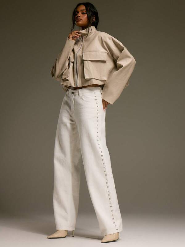 MUSERA Jeans de mujer de pierna ancha de denim blanco para otoño, invierno, trabajo, uso diario, vacaciones, Acción de Gracias, elegante