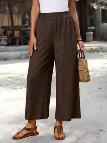 EMERY ROSE Women's Solid Color Casual Loose Fit Pants Brown Wide Leg Pants Women Wide Leg Pants Wide Leg Summer Pants Palazzo Pants Brown Pants Pants For Women Baggy Pants Back To School Clothes - Coffee Brown - View 6
