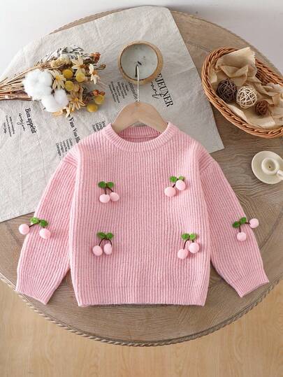 SHEIN Vintaside Kids Flicktröja med körsbärsdekor, minimalistisk och söt pullovertröja för vardagsbruk rosa tröja för flickor körsbärströja för flickor flicktröja småbarnströja barntröja flicktröja med körsbär rosa småbarnströja stickad flicktröja barnrosa tröja småbarnströja flickrosa körsbärströja småbarnsflickor rosa tröja barnflickor rosa tröja höst vinter