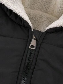 年轻女孩冬季新款黑色拉链连帽保暖内衬加厚真口袋休闲经典棉服外套，秋冬 - 黑色 - 查看 5