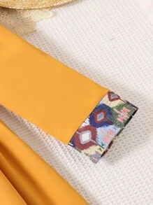 Tween Girls Yellow Geometric Print Patchwork Fringe Dress - Yellow - View 5