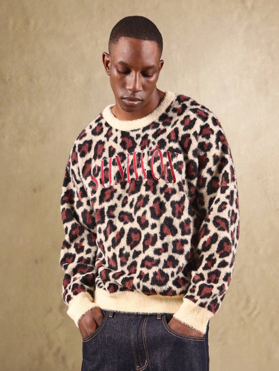 Fuzzy Leopard Print Jumper With Crew Neck