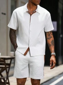 Manfinity Homme 男士撞色短袖衬衫和抽绳短裤套装