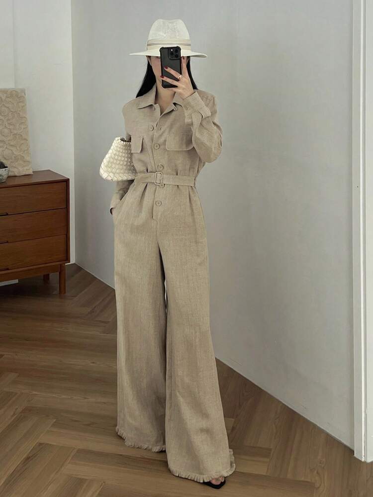 Women's Casual Vintage Long Sleeve Jumpsuit
