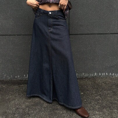 Gonna di jeans casual minimalista di colore unito per donna