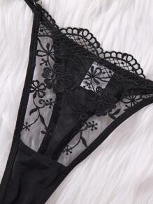 2件套女士白色浪漫长款文胸内衣套装 - 黑色 - 查看 5