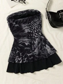 INAWLY Plus Size Minimalist Print Strapless Dress - Black - View 2