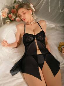 Bộ đồ lót ren đen xuyên thấu thanh lịch với kiểu dáng gợi cảm và họa tiết đơn giản, thích hợp cho những buổi đi chơi riêng tư. Chi tiết thoải mái và trang nhã. - màu đen - Xem 1