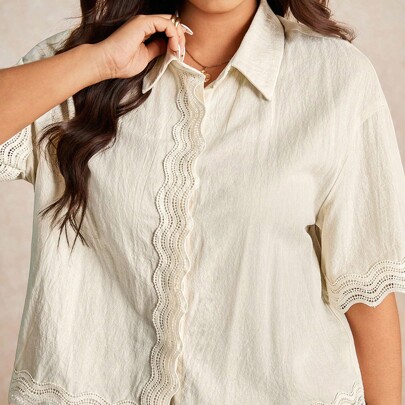 Cardigan camicia casual in pizzo oversize con maniche lunghe