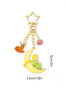 LE PETIT PRINCE X SHEIN 时尚可爱的锌合金钥匙扣、包包挂件、吊坠、收藏礼品、月亮和星星、金色 - 彩色 - 查看 4
