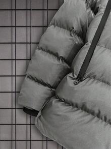 EURMUSE 男式纯色长袖前拉链抽绳连帽休闲冬季夹克 - 灰色 - 查看 6