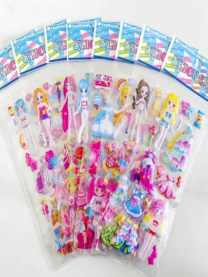 8packs Random Cute Cartoon Dress Up Girl Stickers: Kawaii 3D PVC Stickers, Aesthetic Laptop Decoration, Water Bottle, Phone Case, Diary, Scrapbook Fun Gifts