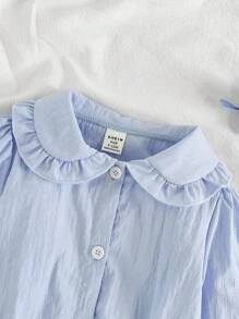 SHEIN Vintaside Kids Infant Girls' Cute Comfortable Casual Fresh Blue Peter Pan Collar Long Sleeve Bodysuit, Autumn/Winter Fall - Blue - View 5