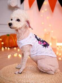 PETSIN Áo ba lỗ Halloween màu trắng hình đầu lâu thần chết dễ thương, nhẹ, thoáng khí, thoải mái cho mèo cưng và chó cưng, áo ba lỗ mặc được 1 chiếc, mới - Nhiều màu - Xem 2