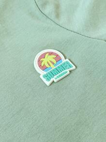 6 件套男婴夏季休闲度假海滩风格树叶和条纹印花 T 恤和短裤套装 - 彩色 - 查看 3