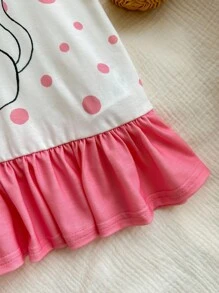 Pijama con patrón de gatos y bloque de color para bebé niña con cuello redondo y puños de encaje, resistente al fuego - Rosa - Ver 6
