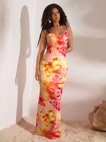 Opulessa Váy họa tiết hoa hở lưng khoét sâu dành cho nữ đi nghỉ - Nhiều màu - Xem 4